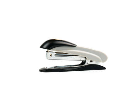 Gray paper stapler isolated on white background. Office attachment