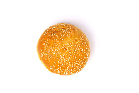 Burger bun isolated on white background. View from aboveの写真素材