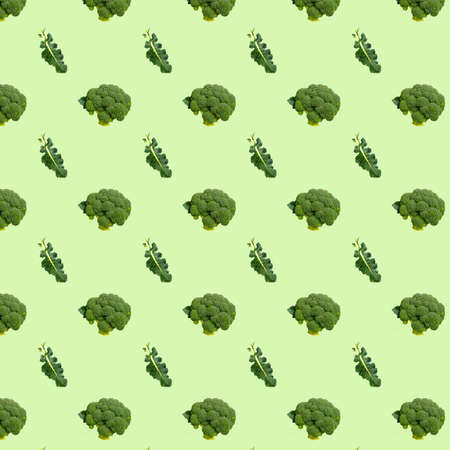 Broccoli seamless pattern, on a pastel green background. Vegetable patternの写真素材