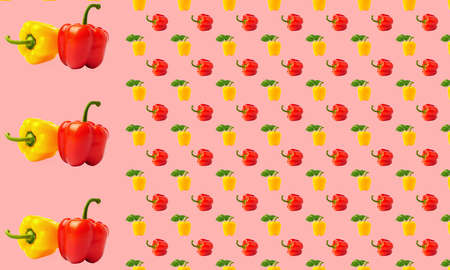 bell pepper pattern. Organic vegetables, healthy ingredient. Perfect for kitchen interiors, wrapping paper, menu designs, tiles.の写真素材
