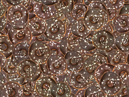 background from chocolate glazed donuts. top view of many donutsの写真素材