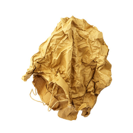 crumpled brown paper bag on white backgroundの写真素材
