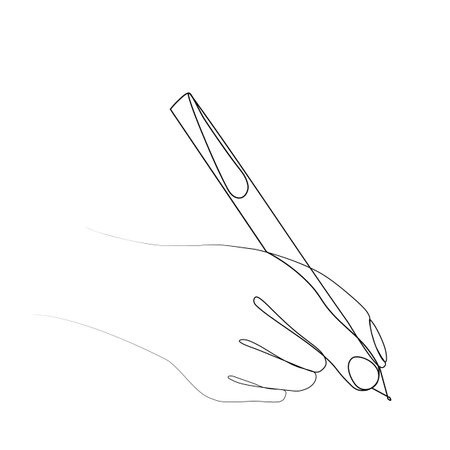 one line drawing of a hand with a penのイラスト素材
