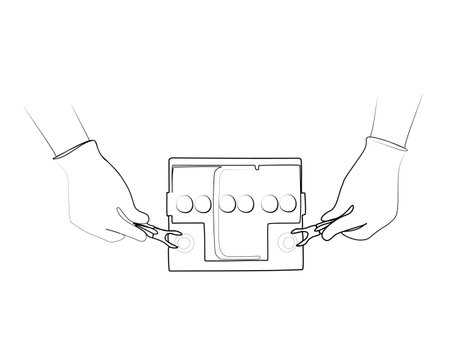 continuous drawing connecting the battery to the chargerのイラスト素材