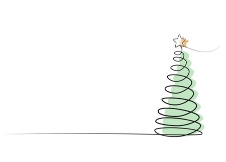 continuous drawing of a Christmas tree in one line.のイラスト素材
