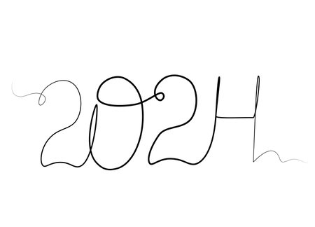 continuous drawing 2024 with one line. vectorのイラスト素材