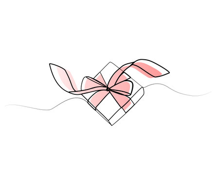 continuous drawing of a gift box with a bow in one line .vector illustrationのイラスト素材