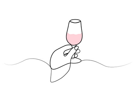 continuous drawing of a glass in the hand with one line. vectorのイラスト素材