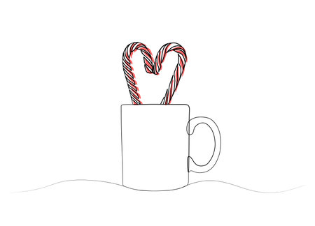 continuous one line drawing of a Christmas cupのイラスト素材
