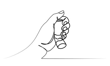 continuous one line drawing of asthma spray in handのイラスト素材