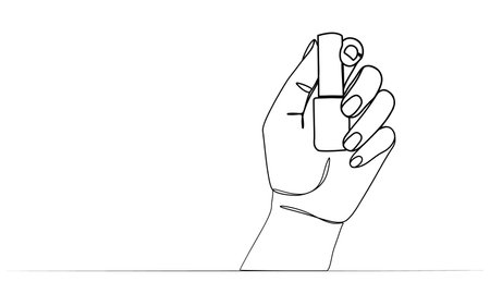 continuous drawing of a hand with a bottle of nail polish in one line.のイラスト素材