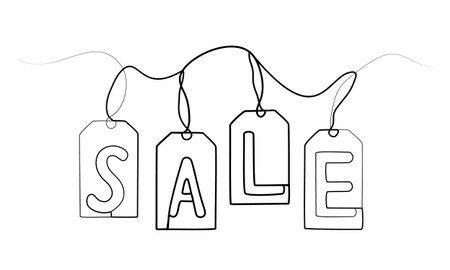 continuous drawing of a discount price tag in one line.のイラスト素材