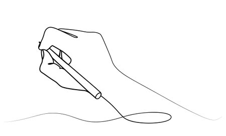continuous drawing of a pen in a hand with one lineのイラスト素材