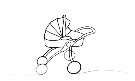 continuous drawing of a baby stroller with one line.のイラスト素材
