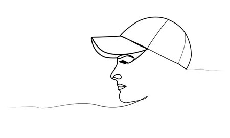 continuous drawing of a portrait of a woman in a hat in one line.のイラスト素材