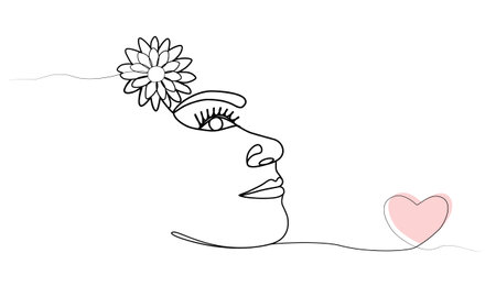 continuous drawing of the face with one lineのイラスト素材