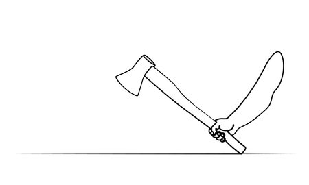 continuous drawing of an ax in one line. vectorのイラスト素材