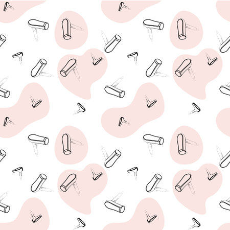 continuous repeating pattern drawing of a hairdryer in one line.のイラスト素材