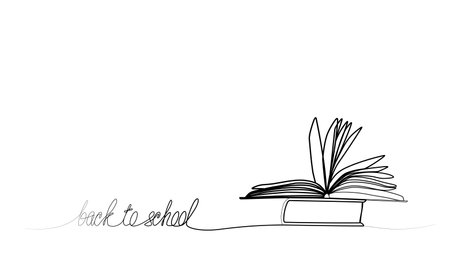 continuous drawing of an open book in one line. back to school concept vectorのイラスト素材