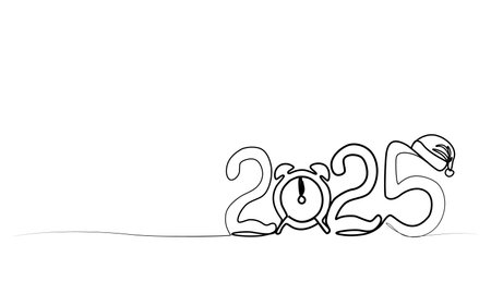 continuous drawing 2025 with one line. vector illustration.のイラスト素材