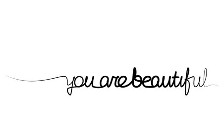 continuous drawing of the phrase you are beautiful in one line. vectorのイラスト素材