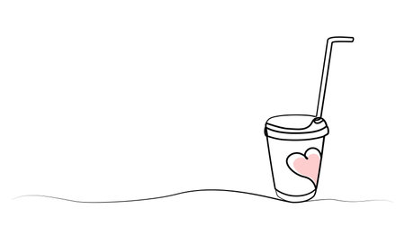 continuous one line drawing of love cup. vectorのイラスト素材