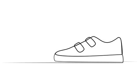 continuous one line drawing of shoes. single line sneakers illustration one lineのイラスト素材