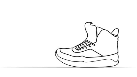 continuous one line drawing of shoes. single line sneakers illustration one lineのイラスト素材