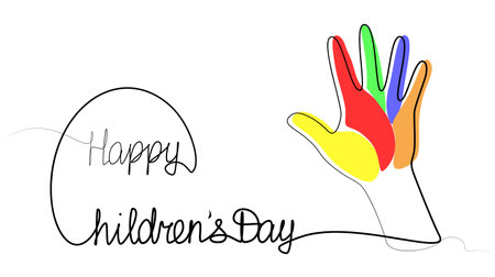 Happy children day, continuous one line drawing. vectorのイラスト素材