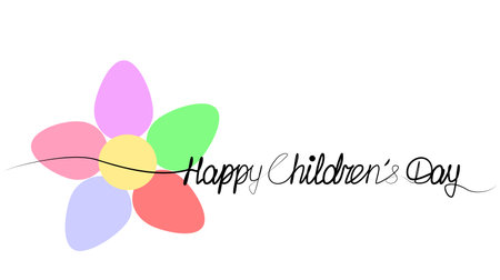 Happy children day, continuous one line drawing. vectorのイラスト素材