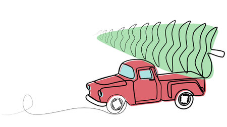 car with a Christmas tree one line one line. vectorのイラスト素材
