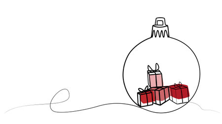 Continuous one line drawing of a Christmas ball.のイラスト素材