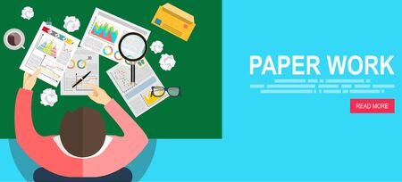 Hard work, businessman accounting at the office, vector illustration.のイラスト素材