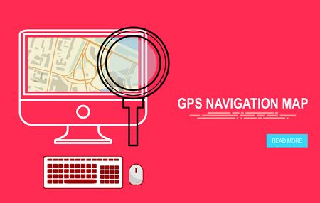 gps navigator map on the screen. Mobile navigation path on the road in city. Flat vector illustration.のイラスト素材