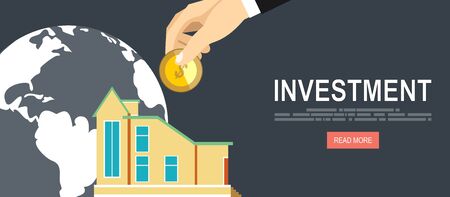Flat design vector business illustration concept Investment hand hold money coin for website and promotion banners.のイラスト素材
