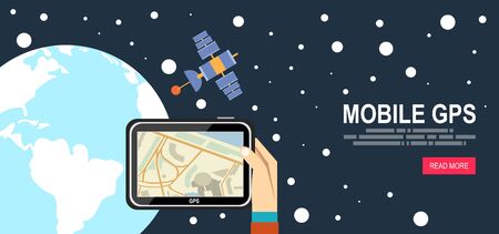 Mobile gps navigation. Man holding a tabletのイラスト素材