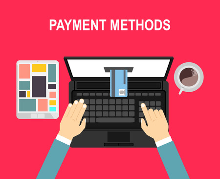 Concept of pay bill tax check online account via computer or laptop. Online payment.のイラスト素材