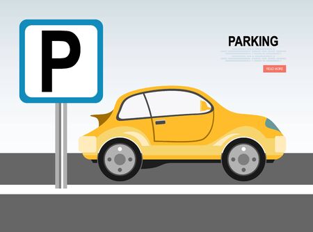 Car with Parking Sign.のイラスト素材