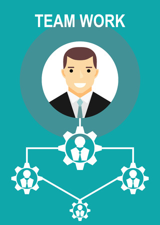 Team management, organizational structure. Company CEO and his team hierarchy.のイラスト素材