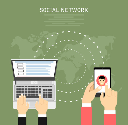 Social Network Vector Concept. Flat Design Illustration for Web Sites Infographic Design. Communication Systems and Technologies.のイラスト素材