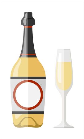 Vector illustration. Glass of champagne and bottle. Vector illustrationのイラスト素材