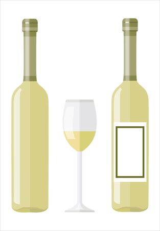 Wine bottle and wine glass on white background. Vector illustrationのイラスト素材