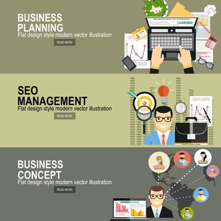 business analytic graph report. business investment planning. Flat design modern vector illustration concept of project management. For web banners, printed and promotional materialsのイラスト素材