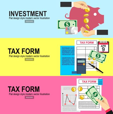 Flat design vector business illustration concept Investment hand hold money coin for website and promotion banners.pay tax taxes money icon income taxation currency calculatingのイラスト素材