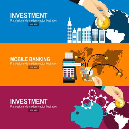 Flat design vector business illustration concept Investment hand hold money coin for website and promotion banners.Online and mobile payments concept. Vector illustration.のイラスト素材