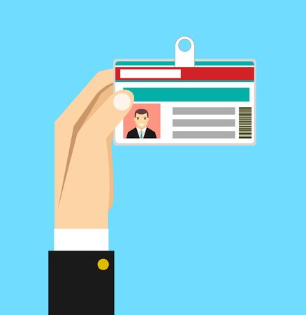 Illustration of hand holding the id card. Vector illustration flat design.のイラスト素材