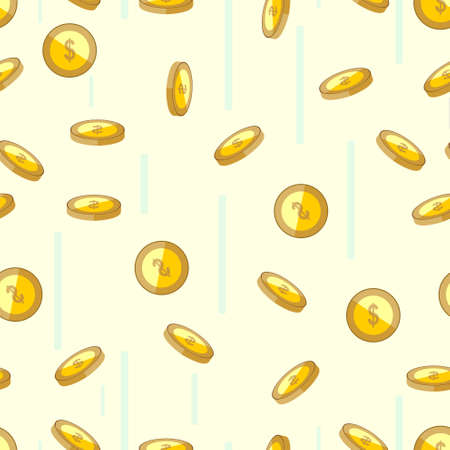Seamless pattern with falling golden coins isolated on white background. Vector illustration for wrapping paper, fabric.のイラスト素材