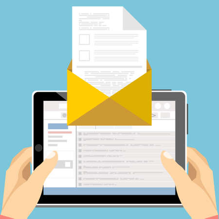 Email marketing concept design the hands of a man.Vector illustrationのイラスト素材