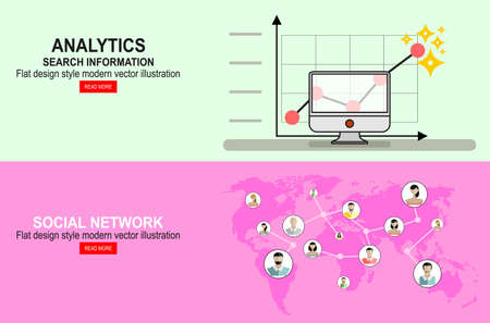 Concept of website analytics search information and computing data analysis using modern electronic and mobile devices. Flat design modern vector illustrationのイラスト素材