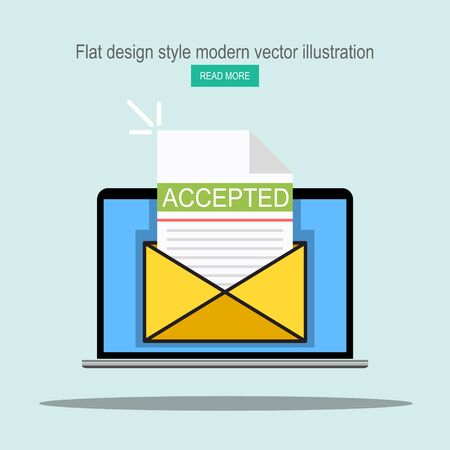 Laptop and envelope with university acceptance letter. Modern flat design vector illustrationのイラスト素材